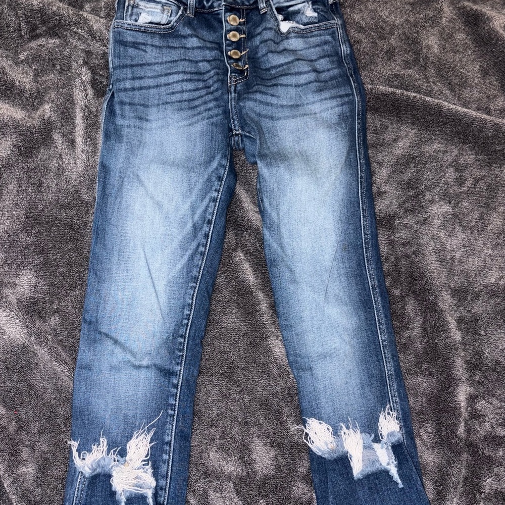Buckle High Rise Button-Fly Blue Jeans